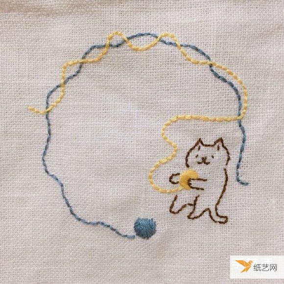 治愈系猫咪刺绣图片 简单的线条让人们感觉温暖