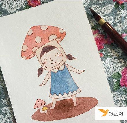 教你怎样着色 扮演蘑菇的可爱小女孩的绘制方法