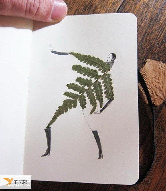 把画画和树叶融为一体 个性创意树叶贴画贺卡的制作方式
