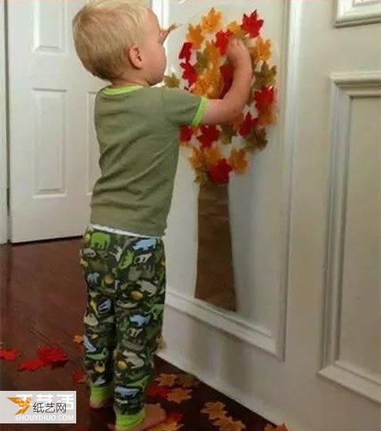 儿童使用秋天树叶制作贴画作品的图片大全