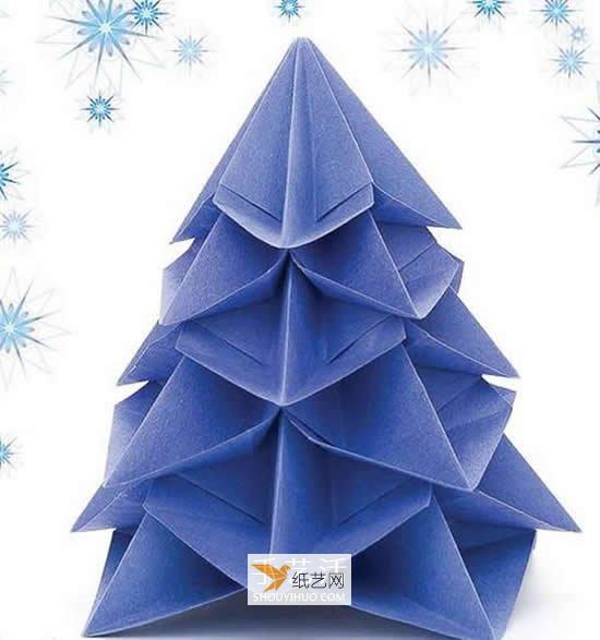 使用八边形纸折叠立体圣诞树的图解
