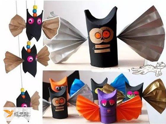 使用卷纸筒制作的儿童蝙蝠模型的方法教程图解