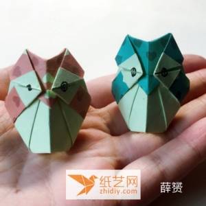 呆萌的一对可爱折纸猫头鹰制作教程 简单情人节礼物的制作