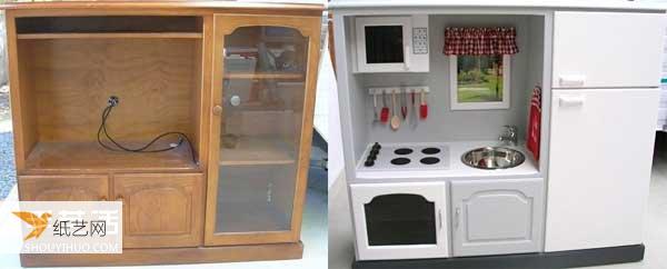 利用旧电视柜改造成个性儿童玩具厨房的方法图解教程
