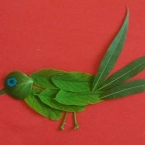 幼儿制作树叶贴画小鸟作品的做法图片