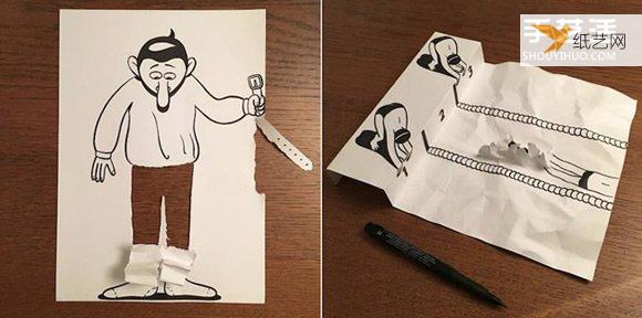 只需要一支笔和一张纸，丹麦艺术家撕纸打造个性的幽默！