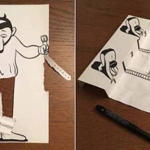 只需要一支笔和一张纸，丹麦艺术家撕纸打造个性的幽默！