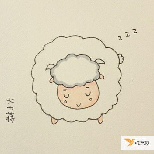 包含上色步骤的睡觉的小绵羊简笔画画法教程