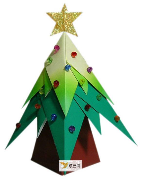 彩色立体圣诞树怎么折出来的