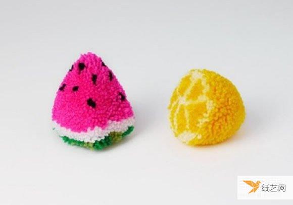 送上特别诱人的水果和橙子毛线球水果的做法图解