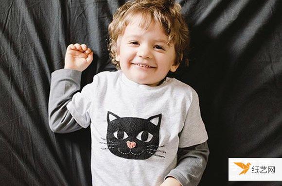 使用不织布制作可爱猫咪图案改造个性儿童T恤的方法图解