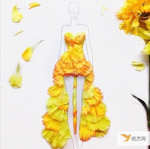 使用创意花瓣制作变身时尚女郎个性简单素描拼画