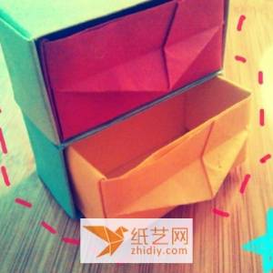 小抽屉样子的折纸收纳盒制作教程图解