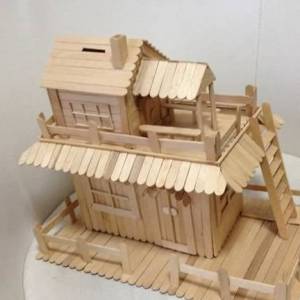 使用雪糕棒搭建起来的个性两层楼房屋模型制作教程