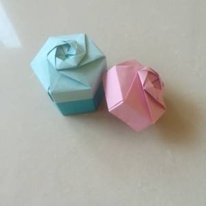 情人节礼物包装盒子六边形花朵折纸盖子制作教程