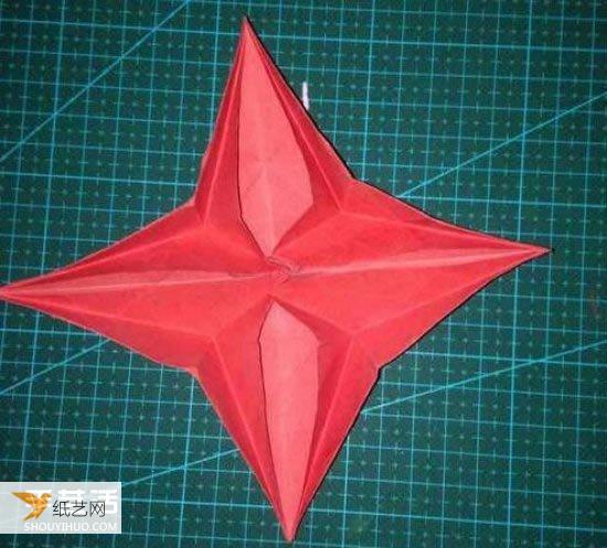 拥有对称的四个角的北极星折纸作品步骤图解
