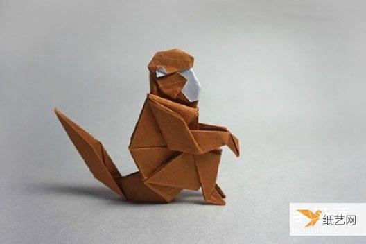 折叠蹲坐着的立体折纸猴方法图解教程