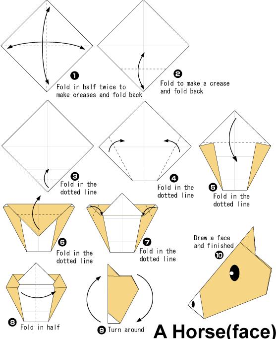 简单手工折纸马脸教程与折纸图解