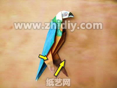 折纸鹦鹉的腿部也是依靠折纸来进行制作的