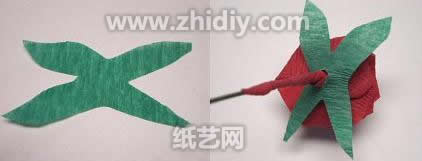 绿色的皱纹纸主要是制作红色纸玫瑰的搭配色
