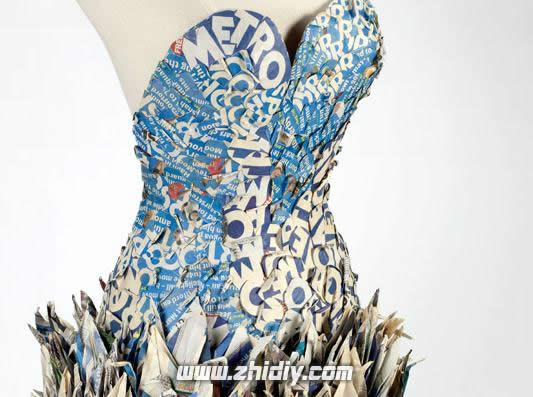 服饰折纸：1000个废旧报纸制作的千纸鹤礼服