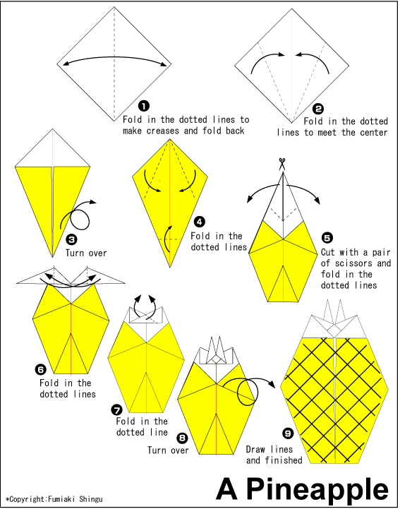 儿童简单折纸菠萝手工教程