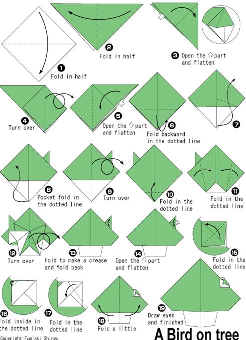 儿童折纸小鸟与树手工折纸教程