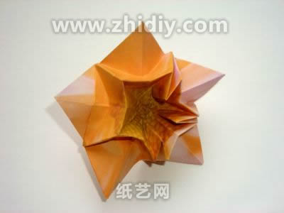五角星纸折花手工折纸图解教程制作过程中的第十一步