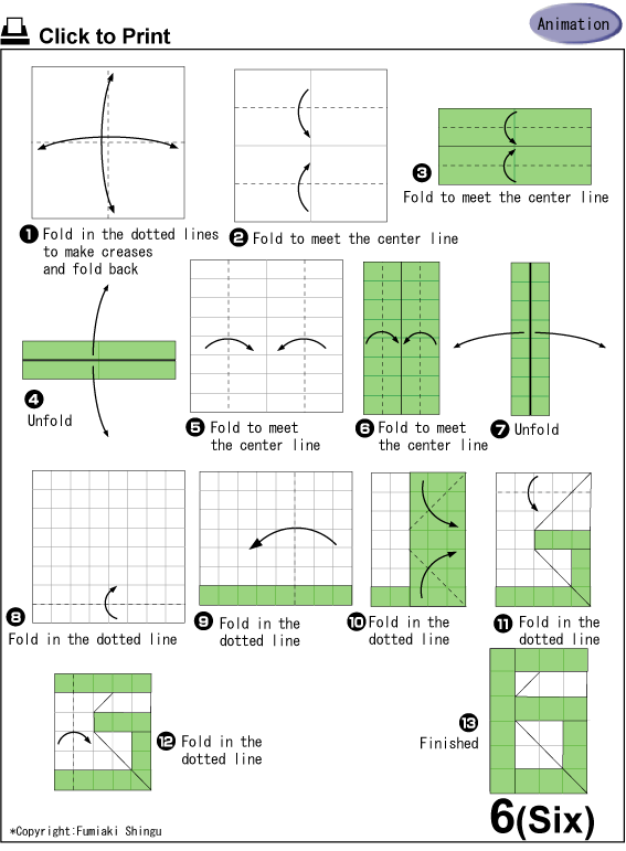 折纸数字6折纸图解教程免费折纸图纸下载