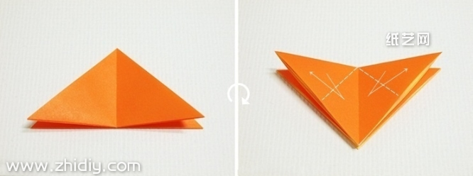具体的折纸千纸鹤制作按照基本的折痕来进行制作