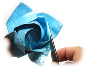 手工绽放折纸玫瑰实拍教程制作过程中的第七十五步