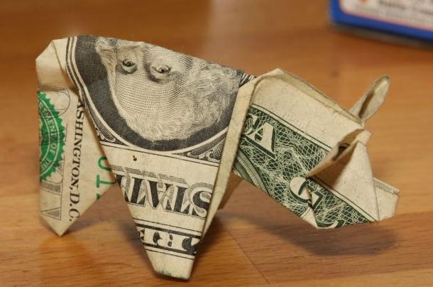 纸钞小猪美元纸钞如何折小猪手工折纸图解教程