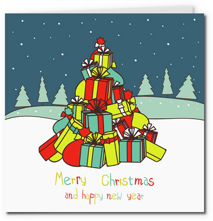 圣诞树主题可打印圣诞贺卡图纸模版下载