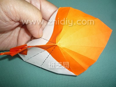 现在对手工折纸千纸鹤的尾部结构进行一些相关的折叠和构造式操作