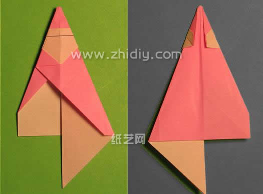 手工折纸圣诞老人在一开始的时候看起来就像是一个普通的三角折纸