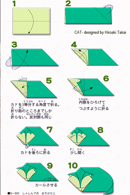 基本的折纸猫教程是使用的熟悉的折纸图谱和折纸图纸的方式呈现出来的