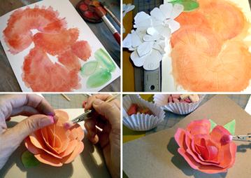 对纸玫瑰花的花瓣结构进行染色可以让情人节纸玫瑰贺卡变得更加漂亮