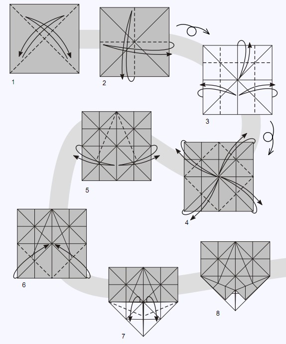 折纸图纸的一个最大好处是将这个折纸兔子的具体制作流程以科学的图示形式标示了出来