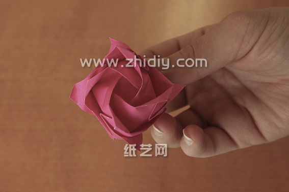 最终完成制作的川崎玫瑰在基本样式上和我们喜欢的折纸玫瑰是一样的
