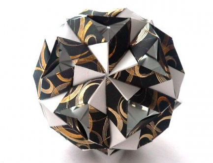 黑三角纸球花组合折纸花灯笼图解手工教程