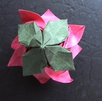 将折纸玫瑰花的具体折法与制作过程集中到最终的组合步骤中