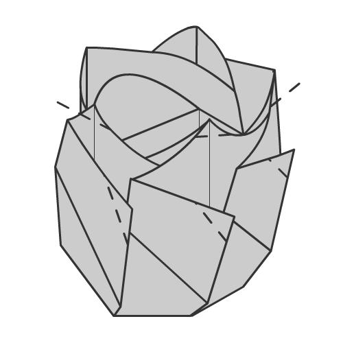 将折纸玫瑰花的花瓣结构从两侧向上翻起来能够使得整个花朵的构型变得更加的平展