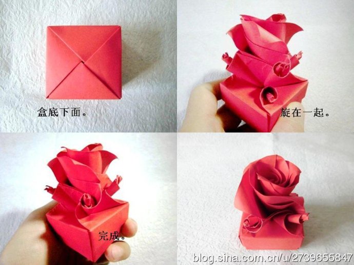 最终完成制作之后的折纸玫瑰花盒子可以当做放置戒指或者是小礼物的小礼盒