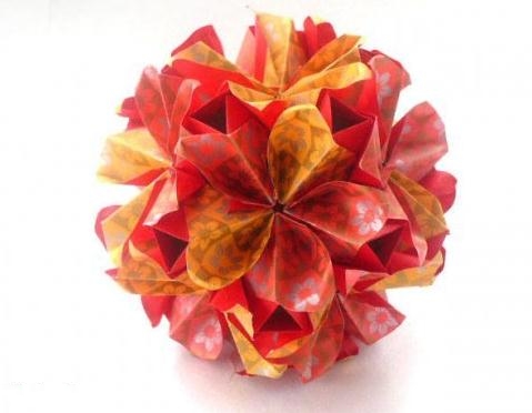 花球折纸大全图解之樱花纸球花手工制作灯笼教程