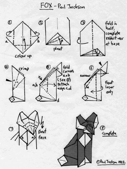 折纸狐狸的基本折法图解教程一步一步的用图解的方式教你折叠狐狸