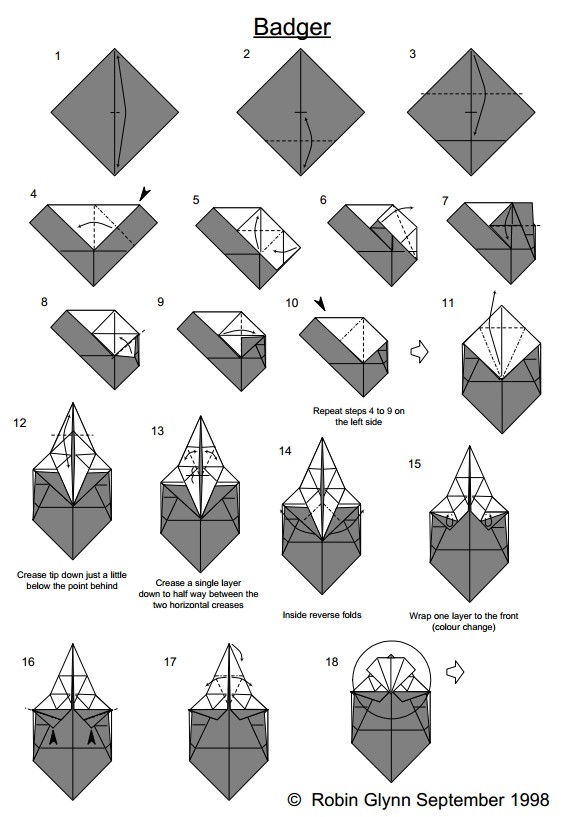 独特简单的折纸贝吉獾是一个简单有趣的折纸制作