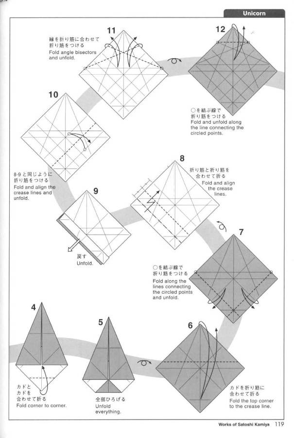 折纸独角兽在构型上和折纸马的制作还是有着一定的相似度的