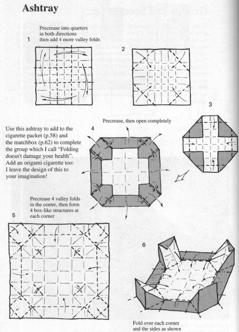 手工折纸烟灰缸的基本折法图解教程展现出漂亮的烟灰缸构型来给大家