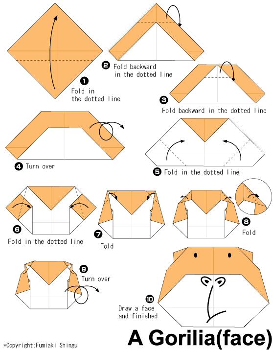 手工折纸大猩猩脸的基本折纸图解教程手把手教你完成折纸大猩猩脸的折叠