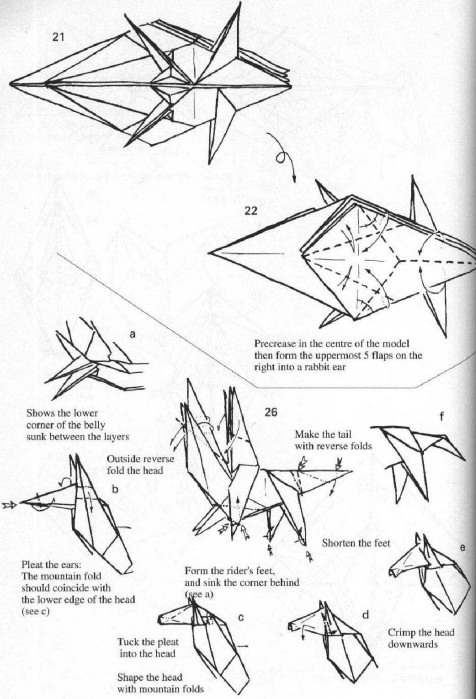 可以看到折纸骑马人的基本折法告诉我们制作折纸骑马人应该如何操作